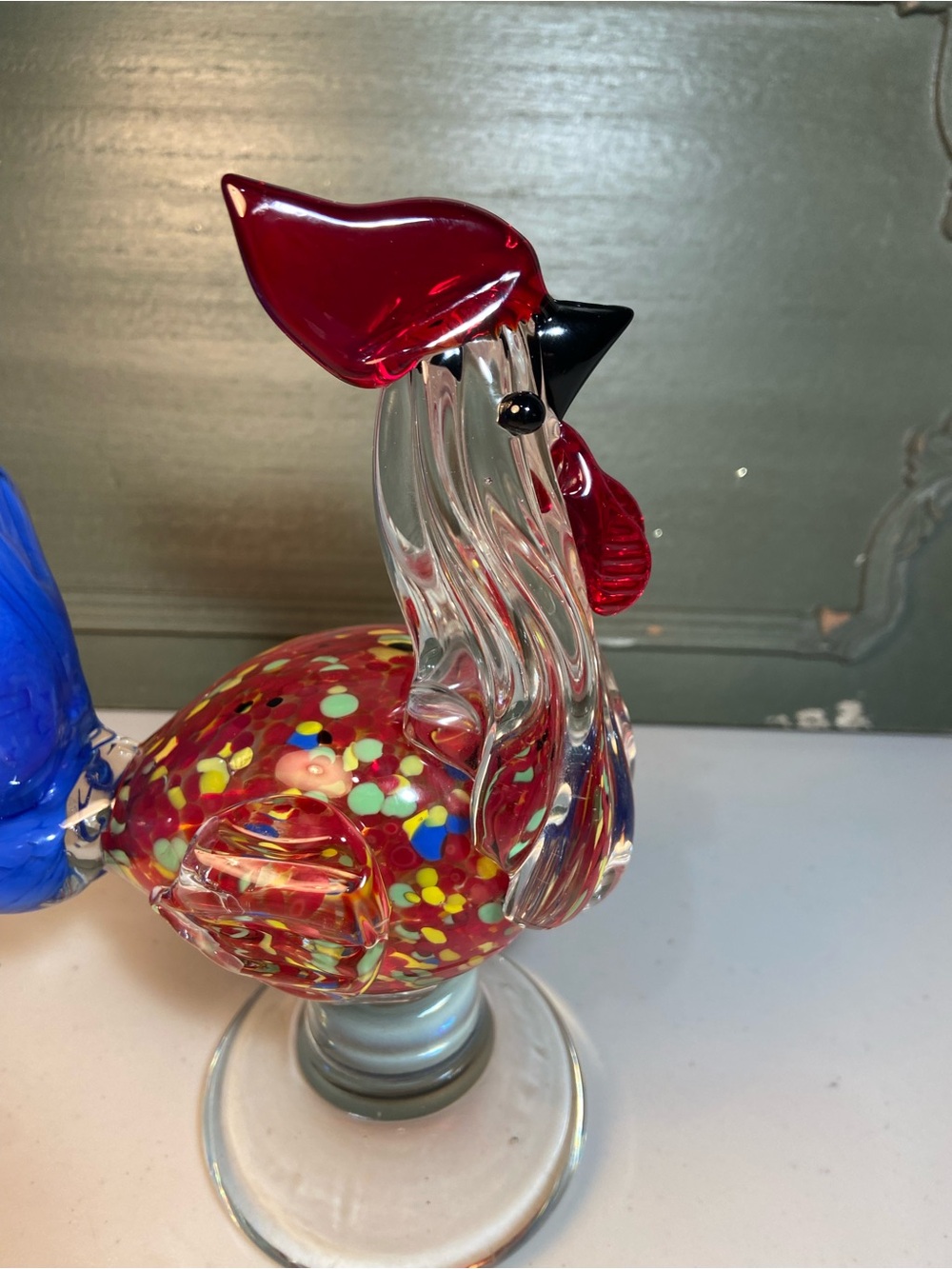 Handblown Glass Rooster Figurine in Red and Blue Accent - Picture 2 of 16